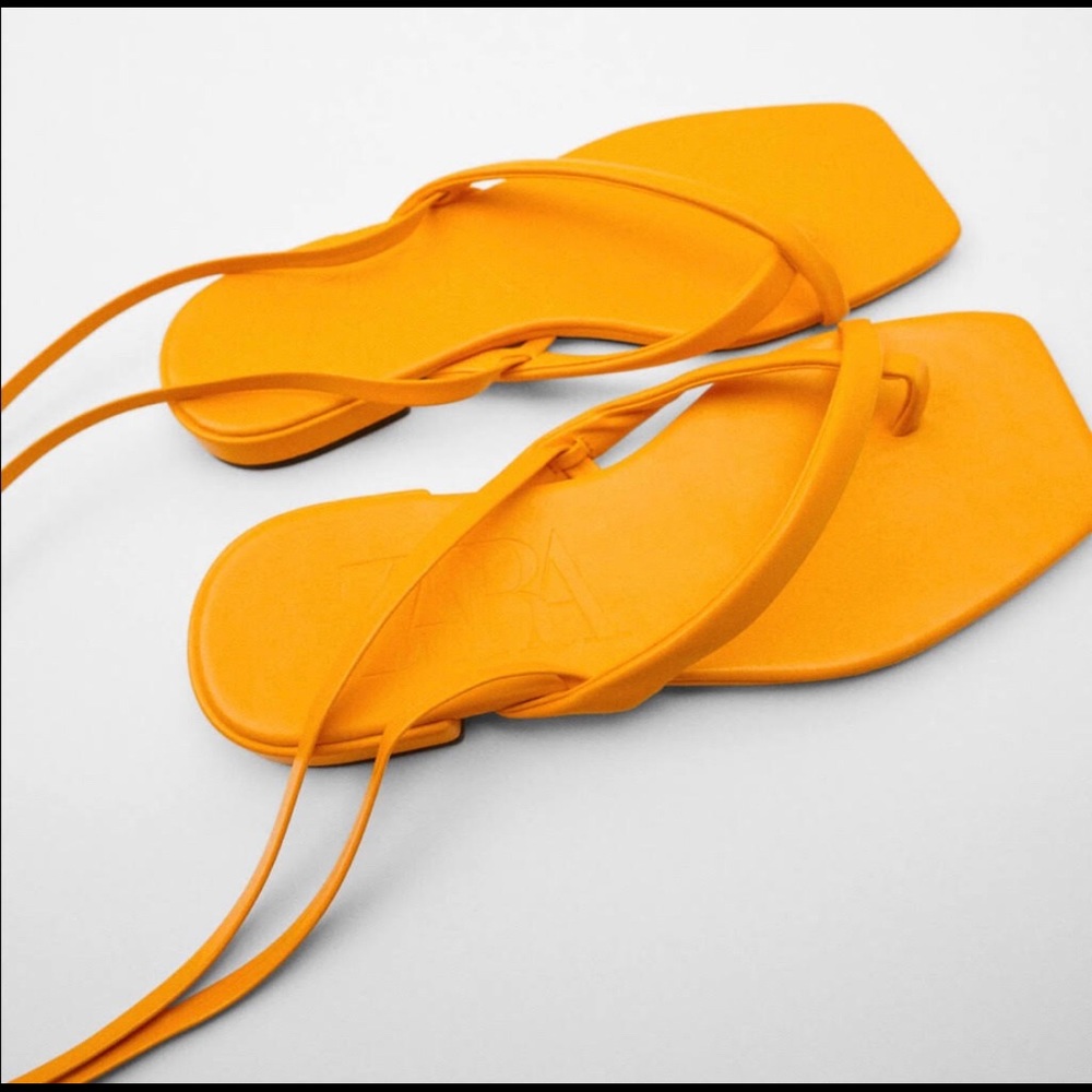 Zara orange heeled lace up sandals size 8